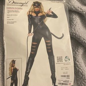 Dream girl cat fight cat stretch black metallic jumpsuit so so hot!